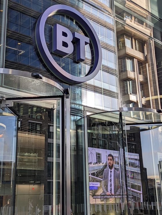 Umayr featuring in marketing promotion displayed outside the BT Group headquarters in London